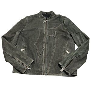 Trapstar Irongate T Panel Leather Biker Jacket in Grey